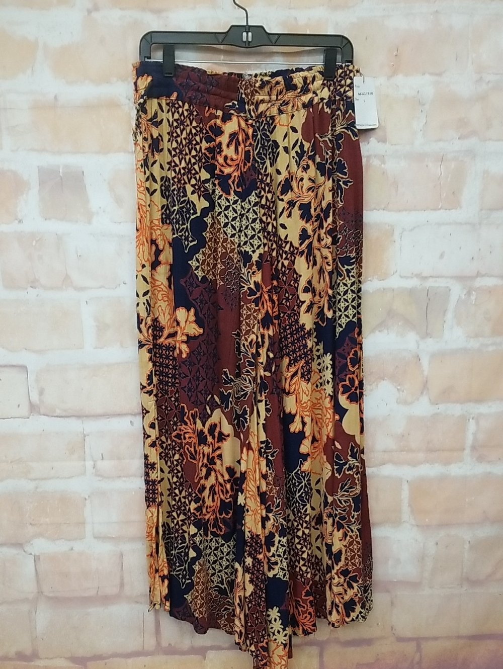 Women’s Floral Patchwork Maxi Skirt - Brown & Navy
